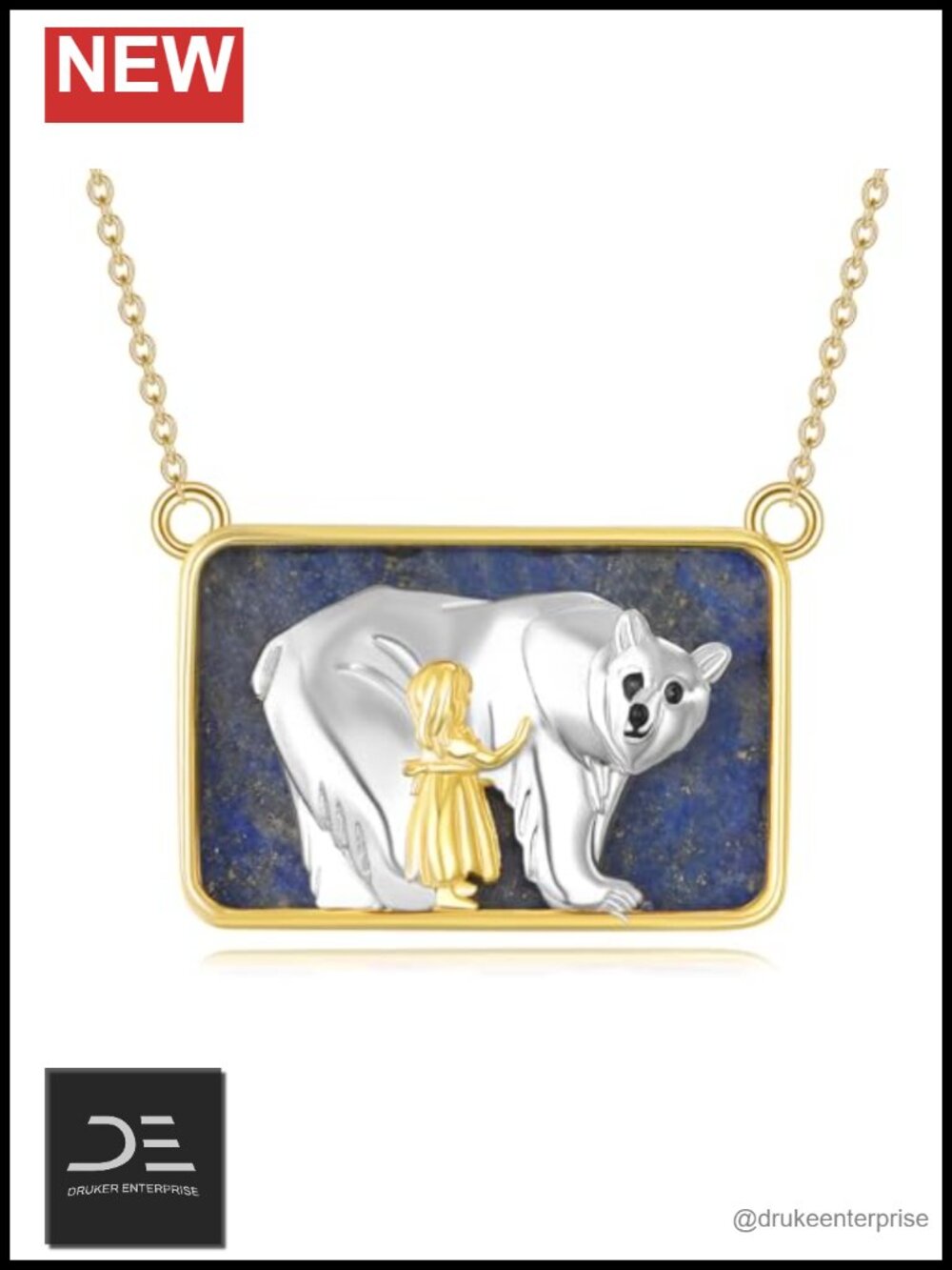 925 Sterling Silver Lapis Lazuli Pendant Necklace Animal Jewelry Gift